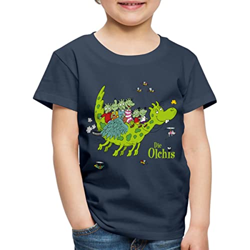 Spreadshirt Die Olchis Classic Zusammen Auf Feuerstuhl Kinder Premium T-Shirt, 122/128 (6 Jahre), Navy von Spreadshirt