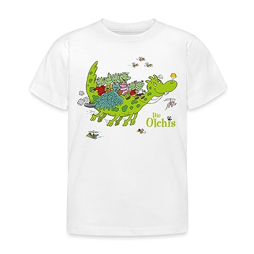 Spreadshirt Die Olchis Classic Zusammen Auf Feuerstuhl Kinder T-Shirt, 110/116 (5-6 Jahre), weiß von Spreadshirt