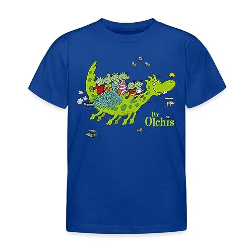 Spreadshirt Die Olchis Classic Zusammen Auf Feuerstuhl Kinder T-Shirt, 98/104 (3-4 Jahre), Royalblau von Spreadshirt