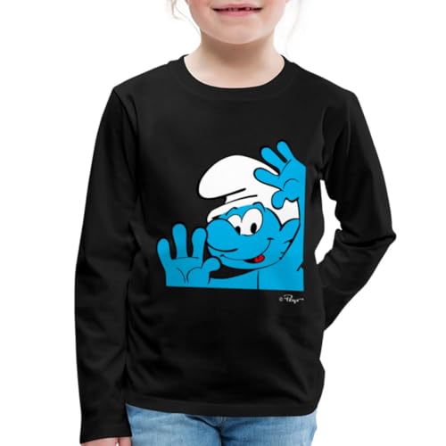 Spreadshirt Die Schlümpfe Jokey Schlumpf Kinder Premium Langarmshirt, 122/128 (6 Jahre), Schwarz von Spreadshirt