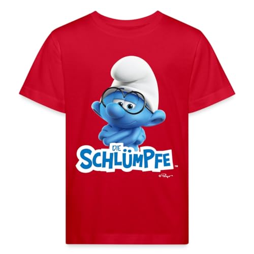 Spreadshirt Die Schlümpfe Schlaubi Schlumpf Logo Kinder Bio-T-Shirt, 122/128 (7-8 Jahre), Rot von Spreadshirt