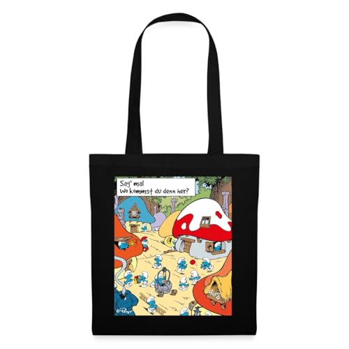 Spreadshirt Die Schlümpfe Schlumpfdorf Schlumpfhausen Einkaufstasche, One size, Schwarz von Spreadshirt