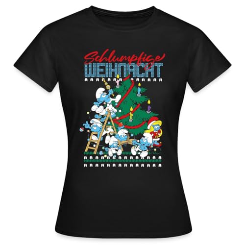 Spreadshirt Die Schlümpfe Schlumpfige Weihnachten Ugly Christmas Frauen T-Shirt, XL, Schwarz von Spreadshirt