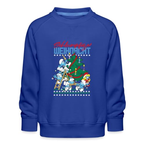 Spreadshirt Die Schlümpfe Schlumpfige Weihnachten Ugly Christmas Kinder Premium Pullover, 122/128 (7-8 Jahre), Royalblau von Spreadshirt