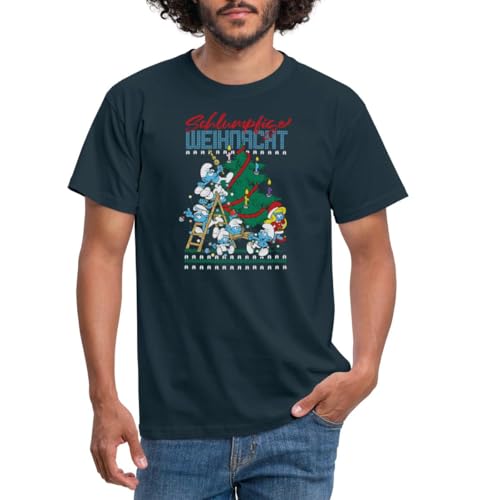 Spreadshirt Die Schlümpfe Schlumpfige Weihnachten Ugly Christmas Männer T-Shirt, L, Navy von Spreadshirt