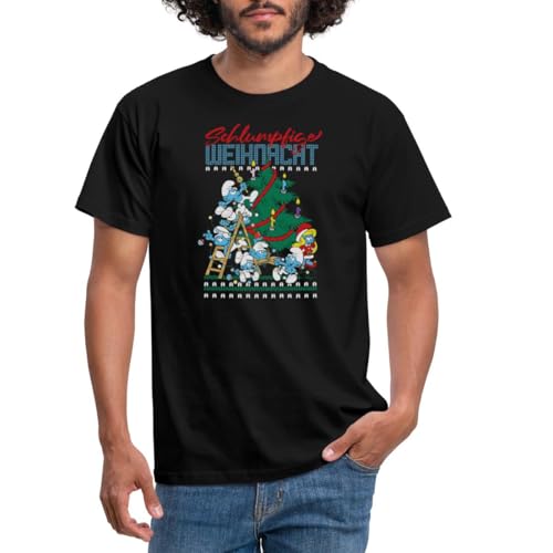 Spreadshirt Die Schlümpfe Schlumpfige Weihnachten Ugly Christmas Männer T-Shirt, XL, Schwarz von Spreadshirt
