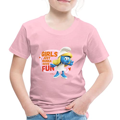 Spreadshirt Die Schlümpfe Schlumpfine Girls Wanna Have Fun Kinder Premium T-Shirt, 110/116 (4 Jahre), Hellrosa von Spreadshirt