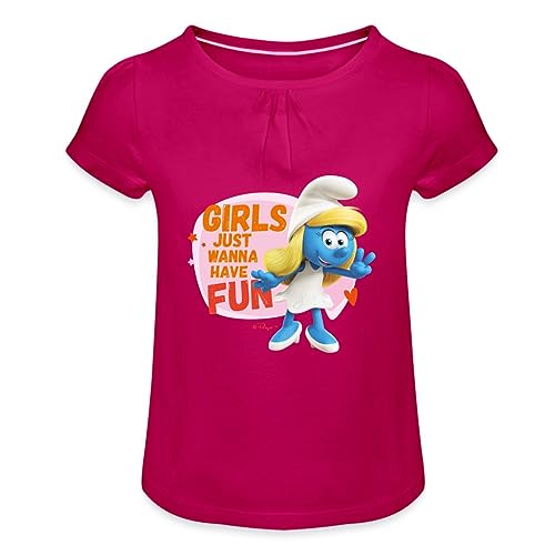 Spreadshirt Die Schlümpfe Schlumpfine Girls Wanna Have Fun Mädchen T-Shirt mit Raffungen, 4 Jahre, Fuchsia von Spreadshirt