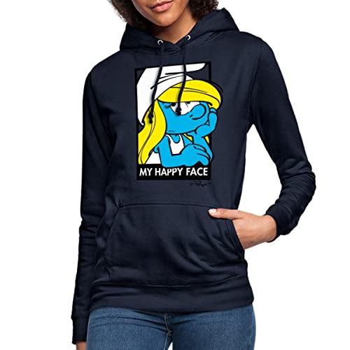 Spreadshirt Die Schlümpfe Schlumpfine Happy Face Frauen Hoodie, XL, Navy von Spreadshirt