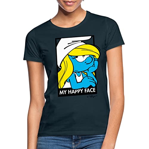 Spreadshirt Die Schlümpfe Schlumpfine Happy Face Frauen T-Shirt, L, Navy von Spreadshirt