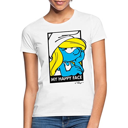 Spreadshirt Die Schlümpfe Schlumpfine Happy Face Frauen T-Shirt, M, weiß von Spreadshirt