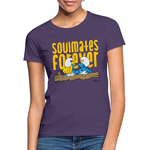 Spreadshirt Die Schlümpfe Schlumpfine Soulmates Forever Frauen T-Shirt, S, Dunkellila von Spreadshirt