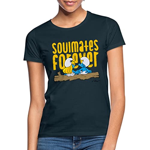 Spreadshirt Die Schlümpfe Schlumpfine Soulmates Forever Frauen T-Shirt, S, Navy von Spreadshirt