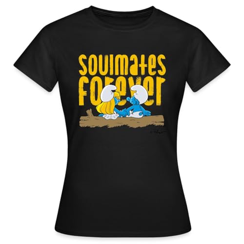 Spreadshirt Die Schlümpfe Schlumpfine Soulmates Forever Frauen T-Shirt, XL, Schwarz von Spreadshirt