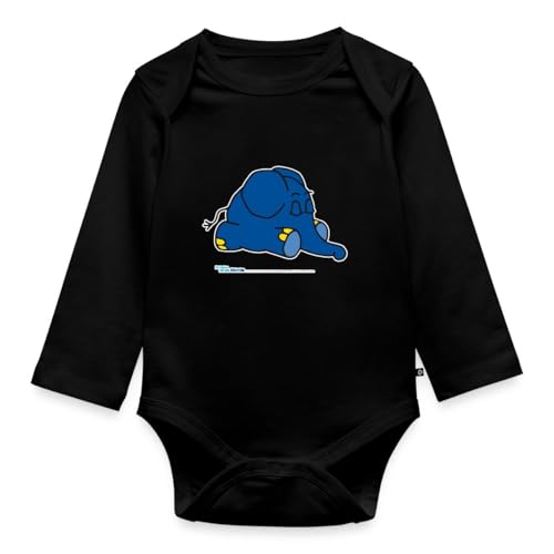Spreadshirt Die Sendung Mit Der Maus Der Kleine Elefant Schläft Baby Bio-Langarm-Body, 68 (3-6 M.), Schwarz von Spreadshirt