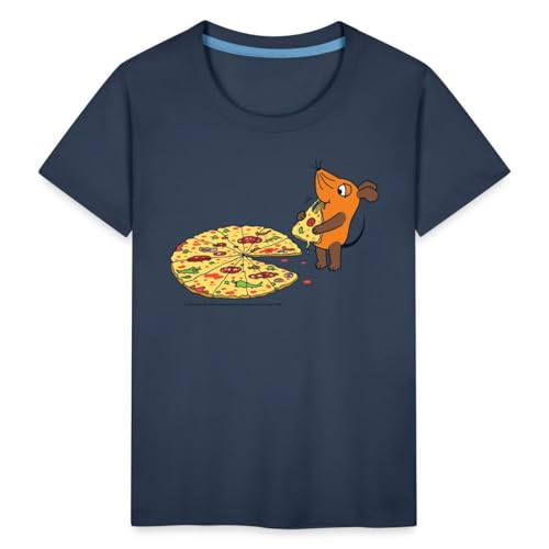 Spreadshirt Die Sendung Mit Der Maus Die Maus Isst Pizza Kinder Premium T-Shirt, 110/116 (4 Jahre), Navy von Spreadshirt