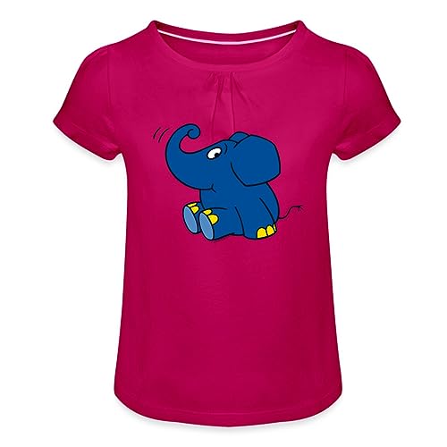 Spreadshirt Die Sendung Mit Der Maus Elefant Sitzend Mädchen T-Shirt mit Raffungen, 8 Jahre, Fuchsia von Spreadshirt