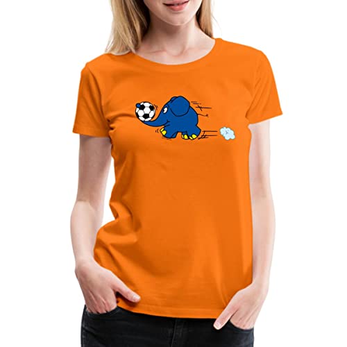 Spreadshirt Die Sendung Mit Der Maus Elefant hält Fußball Frauen Premium T-Shirt, M, Orange von Spreadshirt