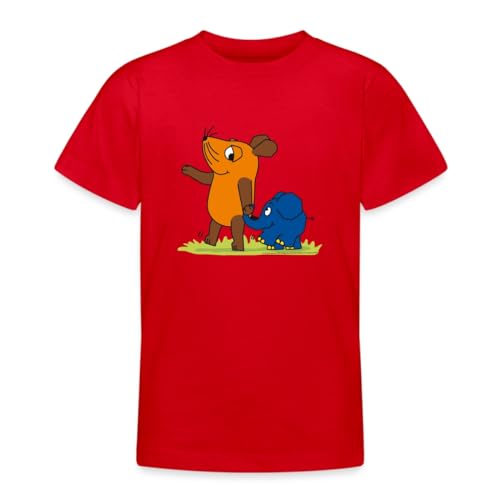 Spreadshirt Die Sendung Mit Der Maus Elefant Und Maus Hand An Rüssel Kinder T-Shirt, 122/128 (7-8 Jahre), Rot von Spreadshirt