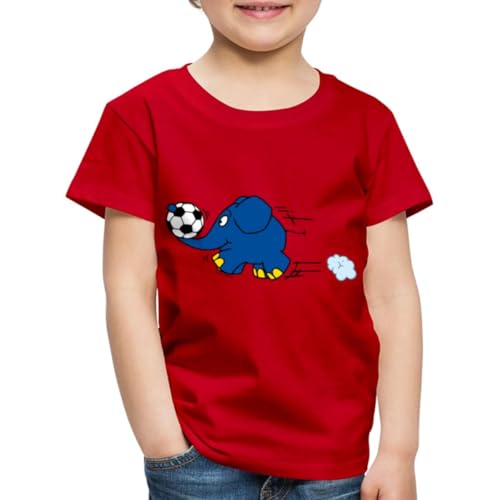 Spreadshirt Die Sendung Mit Der Maus Elefant hält Fußball Kinder Premium T-Shirt, 110/116 (4 Jahre), Rot von Spreadshirt