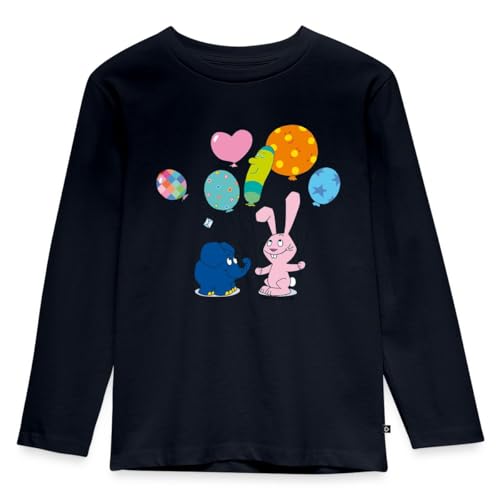 Spreadshirt Die Sendung Mit Der Maus Elefant & Hase Luftballons Kinder Premium Bio Langarmshirt, 110/116 (4 Jahre), Navy von Spreadshirt