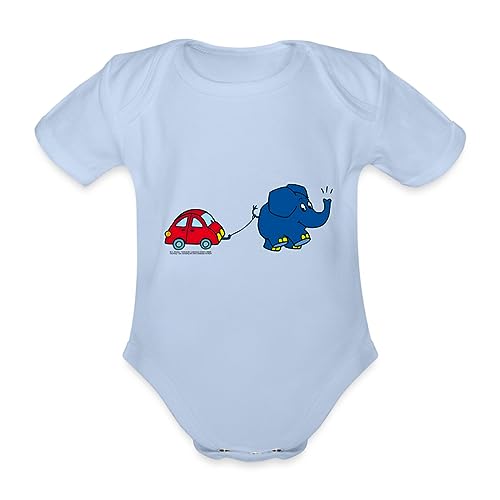 Spreadshirt Die Sendung Mit Der Maus Kleiner Elefant Mit Auto Baby Bio-Kurzarm-Body, 74 (6-9 M.), Sky von Spreadshirt