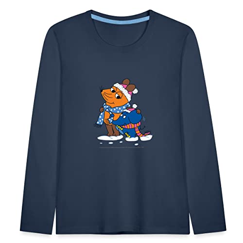 Spreadshirt Die Sendung Mit Der Maus Schnee Im Winter Kinder Premium Langarmshirt, 98/104 (2 Jahre), Navy von Spreadshirt