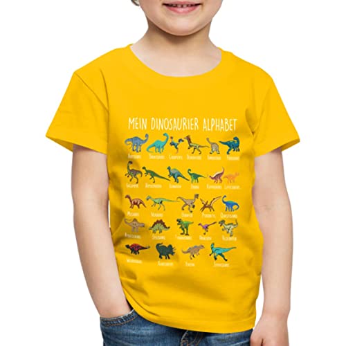 Spreadshirt Dinosaurier Alphabet Einschulung Kinder Premium T-Shirt, 134/140 (8 Jahre), Sonnengelb von Spreadshirt