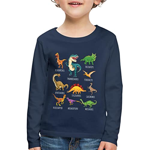 Spreadshirt Dinosaurier Arten Übersicht Dino T-Rex Comic Kinder Premium Langarmshirt, 122/128 (6 Jahre), Navy von Spreadshirt