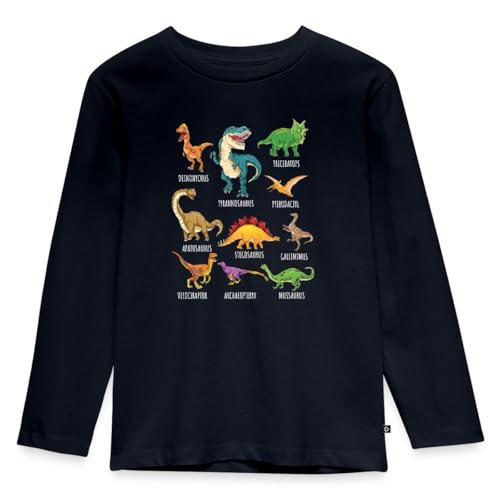 Spreadshirt Dinosaurier Arten Übersicht Dino T-Rex Comic Kinder Premium Langarmshirt, 134/140 (8 Jahre), Navy von Spreadshirt