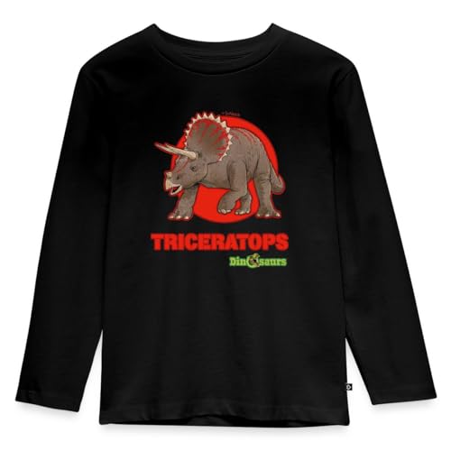 Spreadshirt Dinosaurier Triceratops Pflanzenfresser Kinder Premium Langarmshirt, 98/104 (2 Jahre), Schwarz von Spreadshirt