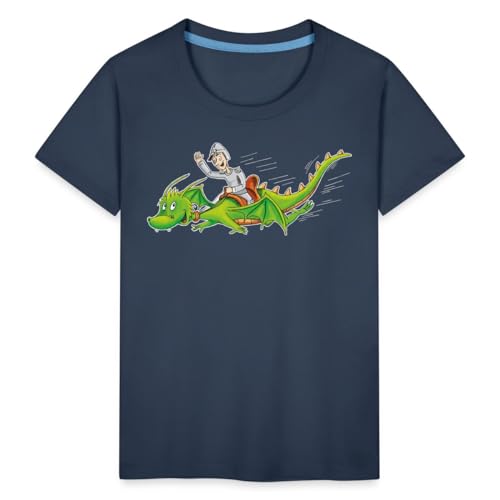 Spreadshirt Drache Mit Reiter Drachenritter Kinder Premium T-Shirt, 134/140 (8 Jahre), Navy von Spreadshirt