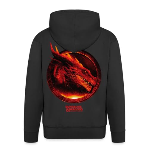 Spreadshirt Dungeons & Dragons DND Roter Drachenkopf Backprint Männer Premium Kapuzenjacke, M, Schwarz von Spreadshirt