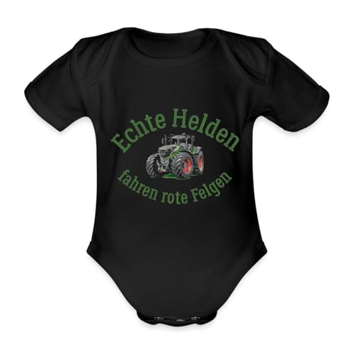 Spreadshirt Echte Helden Fahren Rote Felgen Traktor Baby Bio-Kurzarm-Body, 68 (3-6 M.), Schwarz von Spreadshirt