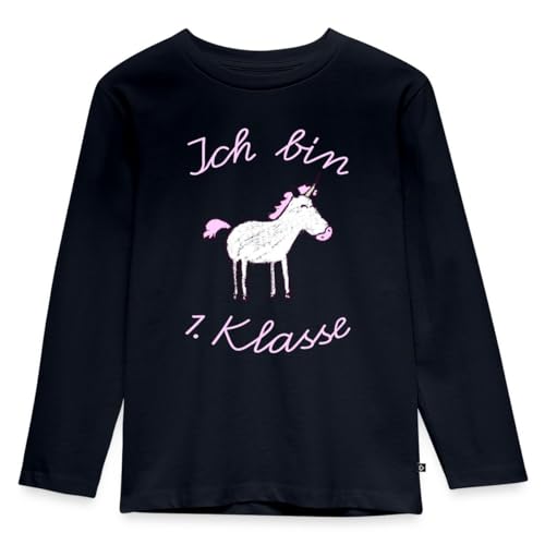 Spreadshirt Einschulung Ich Bin 1. Klasse süßes Einhorn Kinder Premium Langarmshirt, 134/140 (8 Jahre), Navy von Spreadshirt