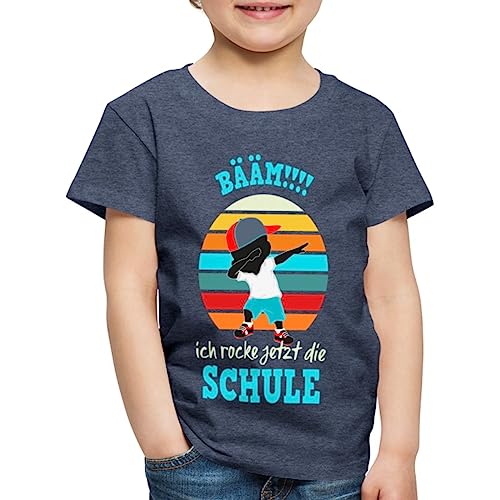 Spreadshirt Bääm Ich Rocke Jetzt Die Schule Kinder Premium T-Shirt, 122/128 (6 Jahre), Blau meliert von Spreadshirt