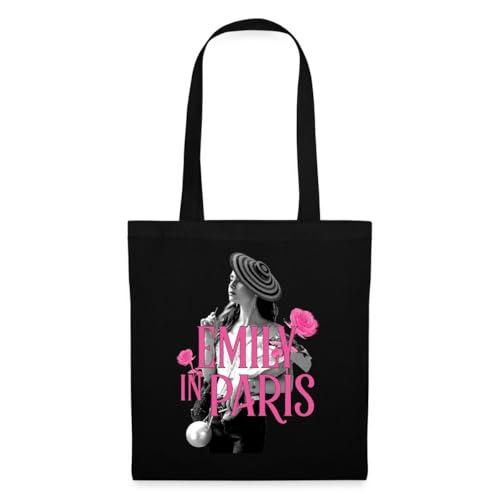 Spreadshirt Emily In Paris Emily Logo Mit Rosen Einkaufstasche, One size, Schwarz von Spreadshirt