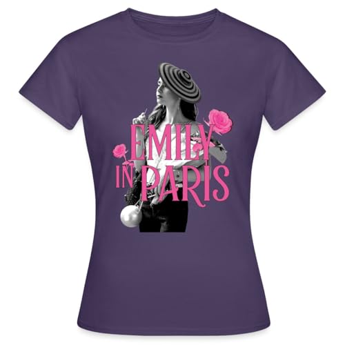 Spreadshirt Emily In Paris Emily Logo Mit Rosen Frauen T-Shirt, XL, Dunkellila von Spreadshirt