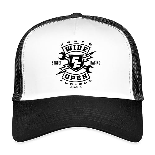 Spreadshirt Fast and Furious Logo Wide Open schwarz Trucker Cap, One Size, Weiß/Schwarz von Spreadshirt