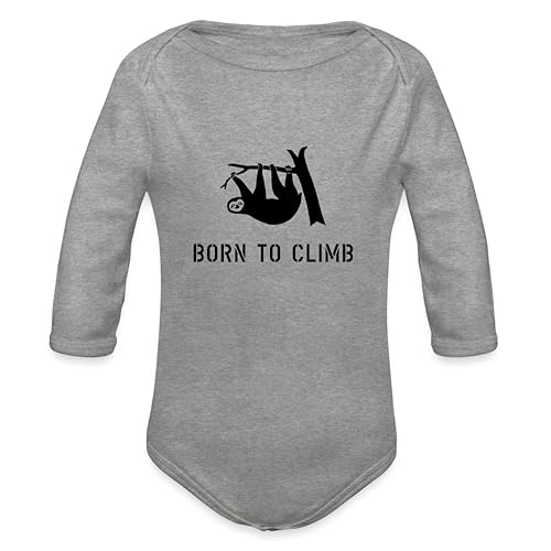 Spreadshirt Faultier Born to Climb Klettern Baby Bio-Langarm-Body, 68 (3-6 M.), Grau meliert von Spreadshirt