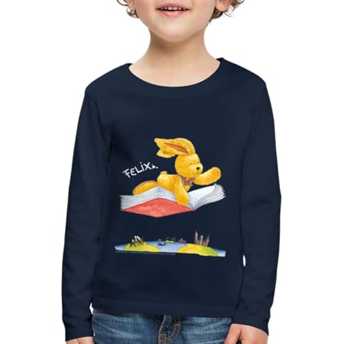 Spreadshirt Felix der Hase Fliegendes Buch Kinder Premium Langarmshirt, 98/104 (2 Jahre), Navy von Spreadshirt