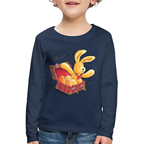 Spreadshirt Felix der Hase im Reiskoffer Kinder Premium Langarmshirt, 122/128 (6 Jahre), Navy von Spreadshirt