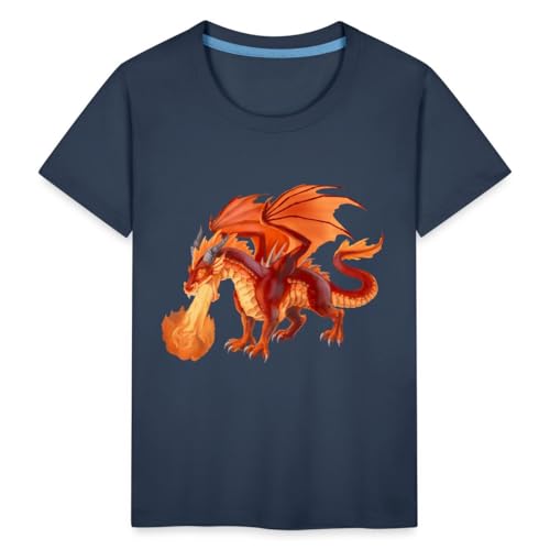 Spreadshirt Feuerdrache Kinder Premium T-Shirt, 134/140 (8 Jahre), Navy von Spreadshirt