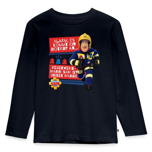 Spreadshirt Feuerwehrmann Sam™ Mit Text Vom Intro-Song Kinder Premium Langarmshirt, 110/116 (4 Jahre), Navy von Spreadshirt