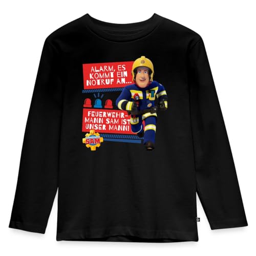 Spreadshirt Feuerwehrmann Sam™ Mit Text Vom Intro-Song Kinder Premium Langarmshirt, 98/104 (2 Jahre), Schwarz von Spreadshirt
