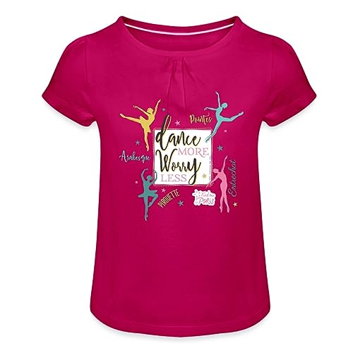 Spreadshirt Find me in Paris Dance More Worry Less Spruch Mädchen T-Shirt mit Raffungen, 12 Jahre, Fuchsia von Spreadshirt