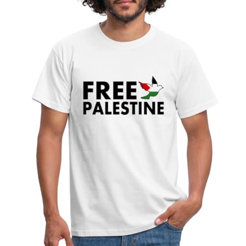 Spreadshirt Free Palestine Friedenstaube Palästina Männer T-Shirt, XXL, weiß von Spreadshirt