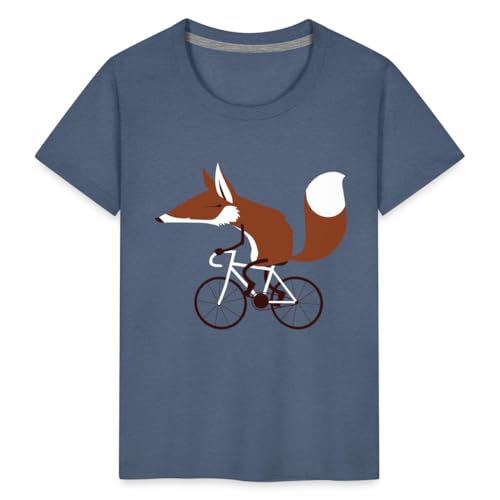 Spreadshirt Fuchs Auf Fahrrad Cycling Fox Rennrad Kinder Premium T-Shirt, 110/116 (4 Jahre), Blau meliert von Spreadshirt