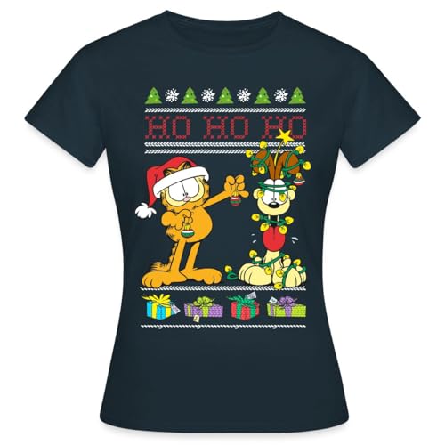 Spreadshirt Garfield Und Odie Hohoho Ugly Christmas Weihnachten Frauen T-Shirt, L, Navy von Spreadshirt