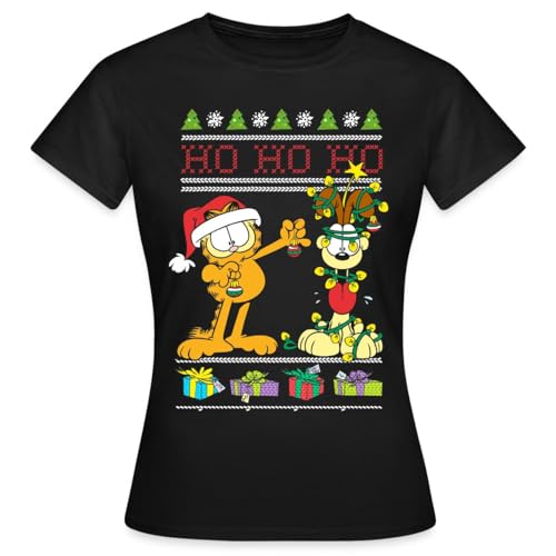 Spreadshirt Garfield Und Odie Hohoho Ugly Christmas Weihnachten Frauen T-Shirt, XL, Schwarz von Spreadshirt